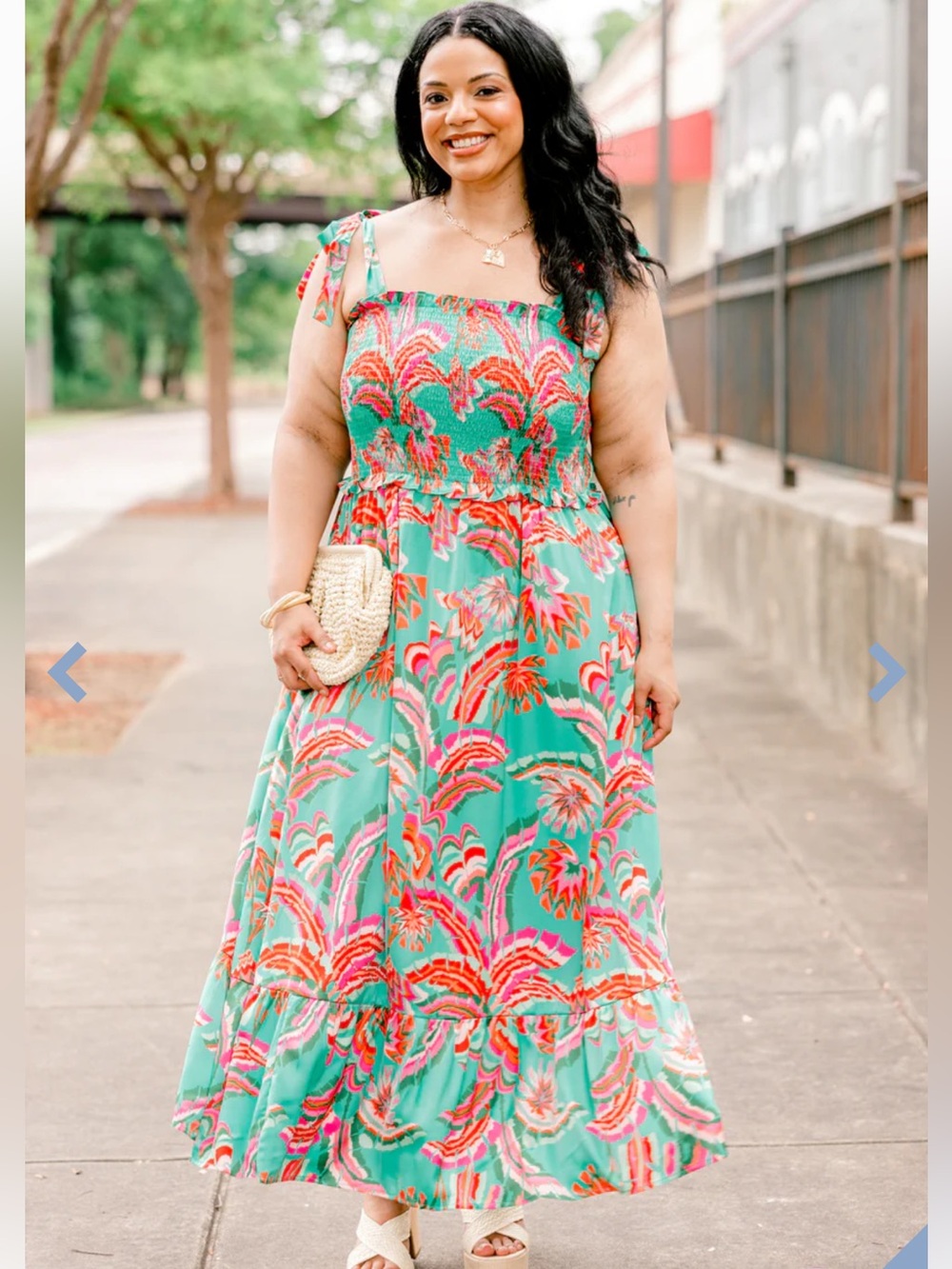 Chic Soul Teal Floral Smocked Maxi Dress with Tie Shoulders